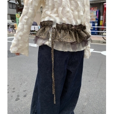 批发叠穿单品！韩国ins豹纹网纱花边双层抽绳绑带系带腰带装饰屁帘裙