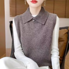 批发新款翻领100%纯羊毛衫女士宽松显瘦叠穿<b class='q'>马甲</b>背心<b class='q'>马夹</b>坎肩