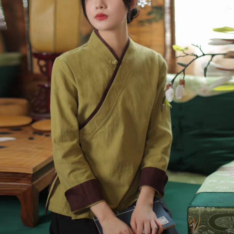 중국풍 맨위 라미 개선 한푸 여성 셔츠 2026 봄 문예 루즈핏 젠 차 서비스 면 린넨 맨위