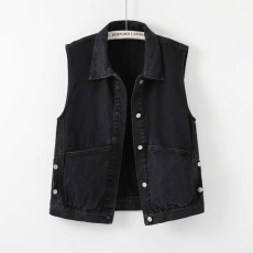批发黑色大码牛仔马甲女2025春秋季宽松遮肚显瘦口袋无袖背心坎肩外套
