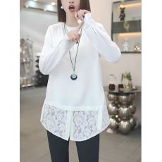 批发实拍2026春蕾丝拼接德绒长袖T恤胖mm宽松时尚别致内搭打底衫上衣