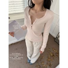 批发2025新款亨利领撞色条纹上衣<b class='q'>T</b><b class='q'>恤</b>女春秋冬修身圆领显瘦打底衫内搭