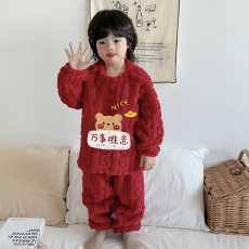 批发黛琳芬10-18码麻花绒儿童睡衣套装秋<b class='q'>冬</b>加厚男女宝童装家居服5