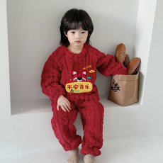 批发黛琳芬10-18码麻花绒儿童睡衣套装秋<b class='q'>冬</b>加厚男女宝童装家居服5