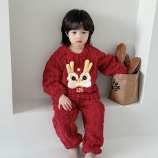 批发黛琳芬10-18码麻花绒儿童睡衣套装秋<b class='q'>冬</b>加厚男女宝童装家居服5