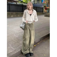 批发灰色连帽长袖卫衣外套女春秋Cleanfit设计感美式短款拉链<b class='q'>开衫</b>上衣