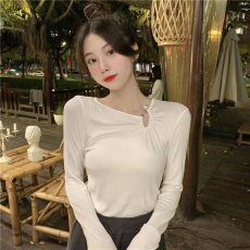 批发韩国外贸春季新款纯欲风德绒长袖<b class='q'>T</b><b class='q'>恤</b>珍珠设计小众气质修身打底衫