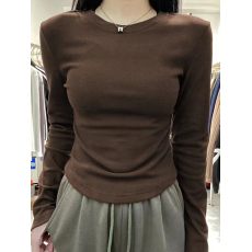 批发韩国外贸德绒 长袖<b class='q'>t</b><b class='q'>恤</b>女纯棉新款韩版修身弧形下摆u领打底衫