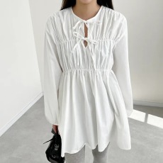 批发chic 韩系新款早春法式时尚系带v领皱褶温柔娃娃裙短裙<b class='q'>连衣裙</b>