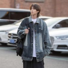 批发美式复古vintage牛仔夹克男春秋季新款拼接小众宽松百搭<b class='q'>嘻哈</b>外套