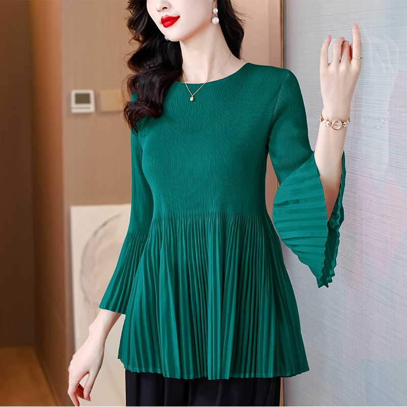 PF29775#新款上衣女褶皱T恤舒适休闲时尚泡泡袖小众设计上衣女裝貨源服裝批發