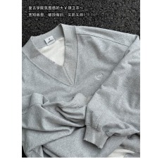 批发灰色<b class='q'>简约</b>基础款v领卫衣男生学院风宽松百搭休闲重磅套头上衣