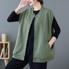 批发<b class='q'>外贸</b>~文艺宽松<b class='q'>大码</b>显瘦无袖背心上衣女士春秋新款洋气棒球服外套