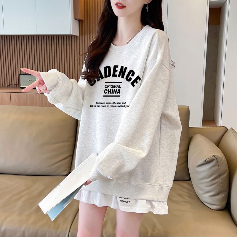 PF29861#仿华棉复合牛奶丝/后包领/全件压线秋冬薄款圆领卫衣女女裝貨源服裝批發