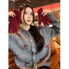 批发实拍  甜美小香风重工立体<b class='q'>蕾丝</b>蝴蝶结长袖针织开衫毛衣外套女