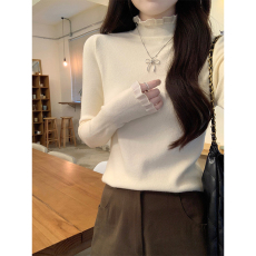 批发实拍包芯纱长袖上衣女针织衫2025高领甜美蕾丝打底衫秋冬保暖毛衣