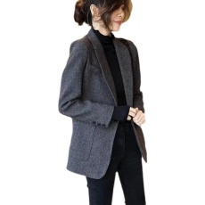 批发欧洲站呢子大衣女中长款2025秋季新款人字纹小西服毛呢小西装外套