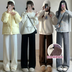 批发孕妇<b class='q'>阔腿裤</b>雪尼尔女秋款2026新款高腰垂感休闲人字纹针织裤