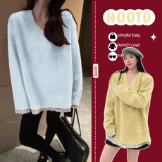 批发现货好质量大板型孕妇装秋<b class='q'>冬</b>季洋气V领中长下摆蕾丝花边加厚毛衣