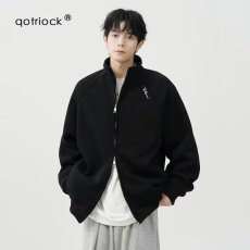 批发美式重磅刺绣开衫卫衣男宽松型长袖立领常规款时尚<b class='q'>简约</b>原宿春秋