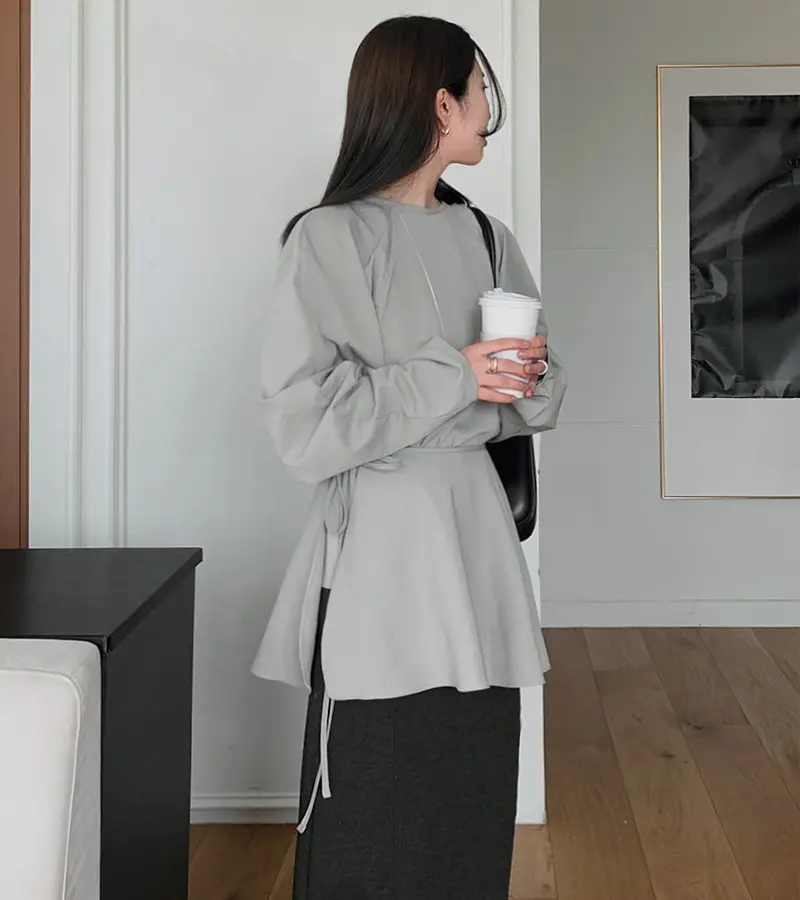 한국식 루즈핏 라운드넥 상의+리본 조절형 앞치마 세트 상세 이미지 17