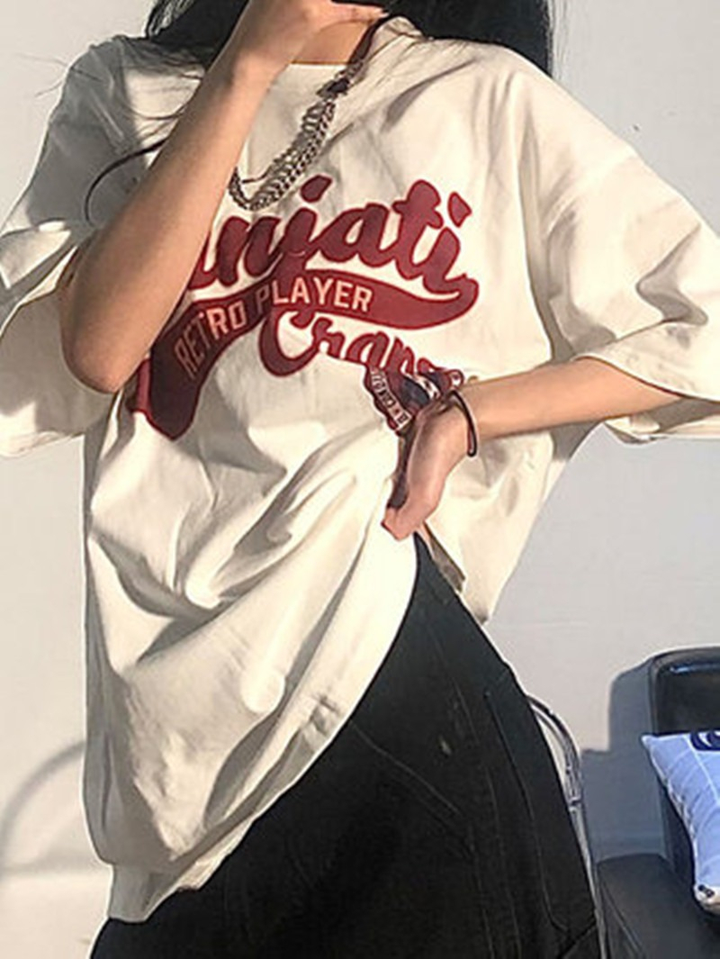 있음 선적 대외 무역 한국 스타일 새로운 여름 반팔 티셔츠 여성 느긋한 바람 하라주쿠 스타일 맨위 chic 항구 다용도 섹션