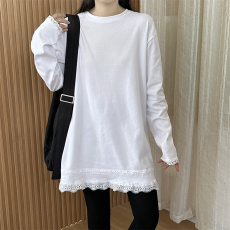 批发实拍<b class='q'>白色</b>圆领<b class='q'>长袖</b>蕾丝拼接<b class='q'>T</b><b class='q'>恤</b>女2025秋季新款百搭打底上衣