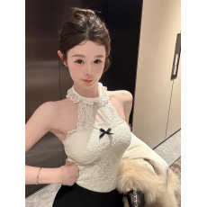批发**实价**~实拍蝴蝶结木耳边蕾丝挂脖吊带背心打底衫辣妹上衣女