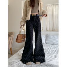 批发实拍设计感秋冬休闲裤微喇裤女配皮带高腰直筒裤阔腿裤垂感拖地裤