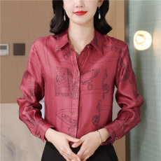 批发重磅<b class='q'>真丝</b>斜纹绸锁链定位印花<b class='q'>衬衫</b>桑蚕丝上衣