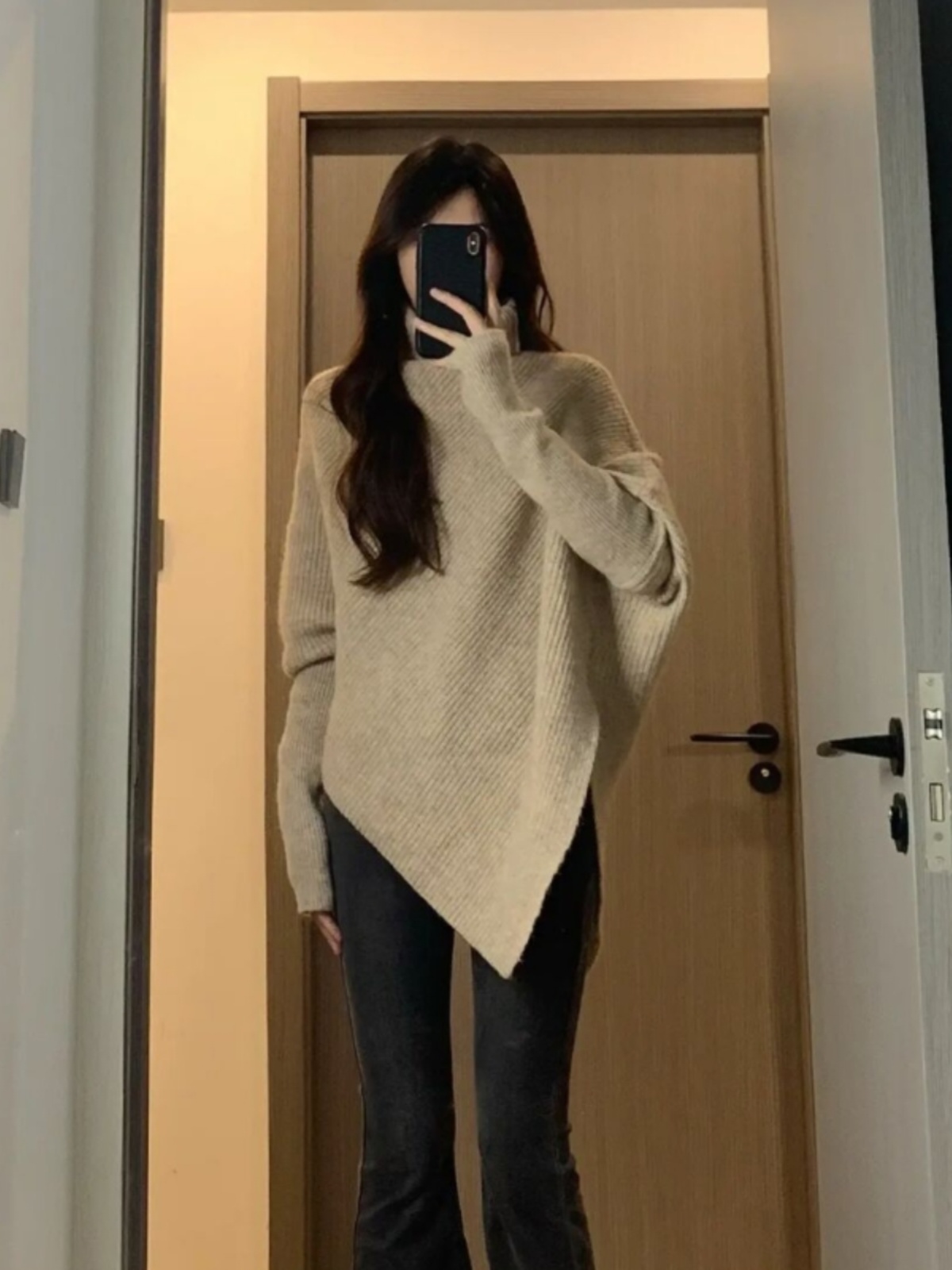 MY14947# 不规则高领毛衣新款爆款温柔韩系慵懒风加厚针织上衣女裝貨源...