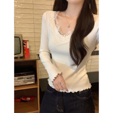 批发实拍1*1螺纹德绒230克长袖t恤女装春秋薄修身打底衫V领韩版上衣