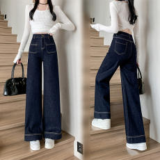 批发实拍大码女装2026早春设计感高腰<b class='q'>弹力</b><b class='q'>牛仔裤</b>修身显瘦直筒裤