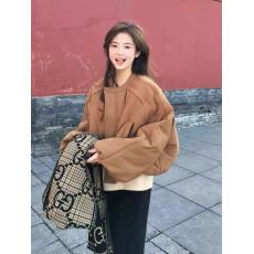 批发复古小众设计高级感花苞短款羽绒服女小个子圆领保暖棉服外套冬季