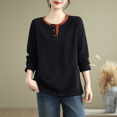 批发2026大码长袖t恤女春秋中年妈妈纯棉<b class='q'>加绒</b>遮肚显瘦t恤圆领<b class='q'>打底衫</b>女