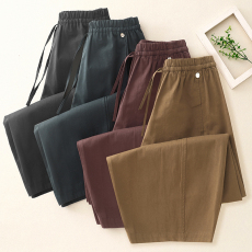 批发2026夏季新款复古立体拼接100%棉休闲裤系带松紧腰显瘦茧型<b class='q'>哈伦裤</b>