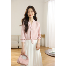 批发实拍2026缎面白色<b class='q'>衬衫</b>女士长袖秋装通勤职业<b class='q'>衬衣</b>气质飘带上衣