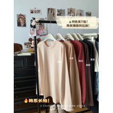 批发实价实拍 韩版冬季百搭宽松套头<b class='q'>长袖</b><b class='q'>T</b><b class='q'>恤</b>女圆领纯色上衣女