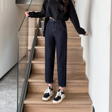 批发实拍2026春季小个子牛仔裤女简约时尚<b class='q'>哈伦裤</b>修身显瘦萝卜裤八分裤