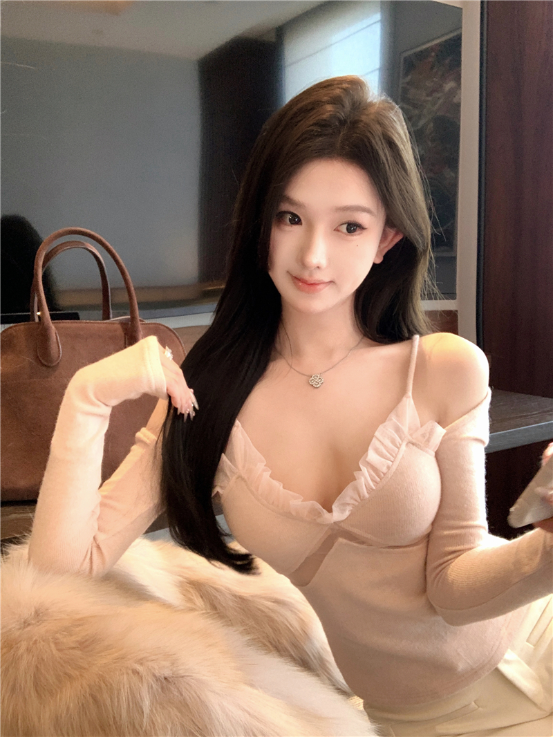 실사 정가 소녀 센스 달콤함 레이스 레이스 품격 투피스 세트 기본 셔츠 맨위 여성