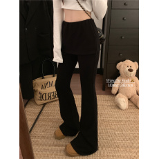 实拍实价  秋冬微喇屁帘假两件休闲裤松紧腰显瘦垂感羊绒喇叭裤