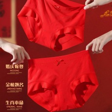 批发3条盒装 <b class='q'>莫代尔</b>女士大红本命年<b class='q'>内裤</b>蚕丝底裆三角裤90/140斤