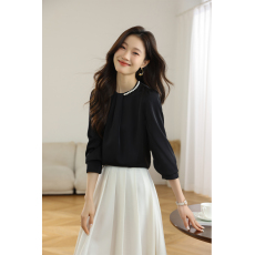 批发实拍法式复古气质珍珠<b class='q'>衬衫</b>女通勤优雅2026新款设计感长袖真丝上衣