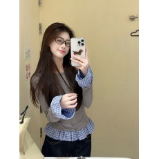 批发天猫抖音质量假两件拼接长袖女2025秋冬新款设计感<b class='q'>修身</b>小众<b class='q'>打底衫</b>