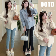 批发实拍2026孕妇春夏<b class='q'>新款</b>长袖翻领假两件衬衫可开扣哺乳