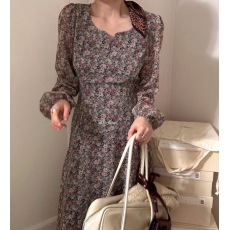 批发有货chic韩国<b class='q'>东大门</b> 复古甜美油画风碎花<b class='q'>连衣裙</b>