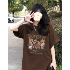 批发100%纯棉原版外贸夏装慵懒宽松字母卡通印花短袖<b class='q'>T</b><b class='q'>恤</b>韩系<b class='q'>原宿</b><b class='q'>上衣</b>