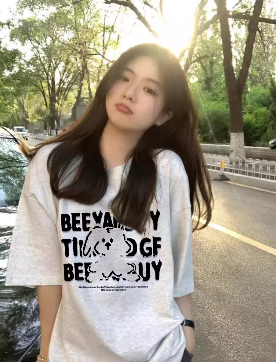 있음 선적 순면 대외 무역 여름 드레스 느긋한 루즈핏 알파벳 만화 프린트 반팔 티셔츠 한 부서 하라주쿠 맨위