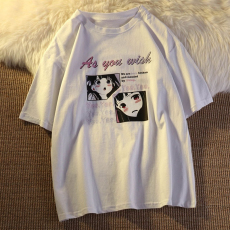 批发100%纯棉原版外贸夏装慵懒宽松字母卡通印花短袖<b class='q'>T</b><b class='q'>恤</b>韩系<b class='q'>原宿</b><b class='q'>上衣</b>