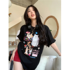 批发100%纯棉原版外贸夏装慵懒宽松字母卡通印花短袖<b class='q'>T</b><b class='q'>恤</b>韩系<b class='q'>原宿</b><b class='q'>上衣</b>